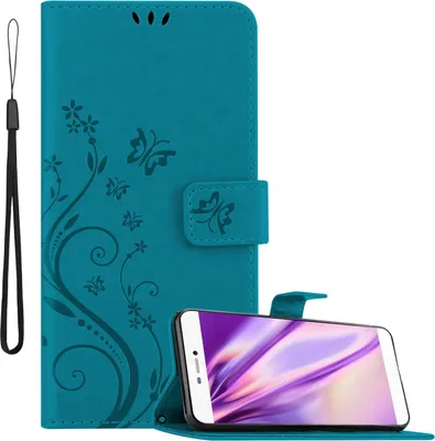 Produktbild von Cadorabo Hülle für Huawei P8 Schutz Hülle in Blau Schutzhülle Handy Hülle Etui Case Blumen Flower