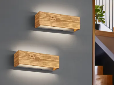 Produktbild von 2er Set LED innen Wandleuchten, dimmbare Wandbeleuchtung indirekt aus Holz