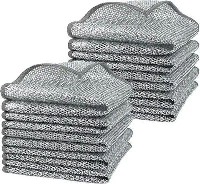 Produktbild von Doppelwandiger Geschirrspültuch Multifunktional Drahtloses Abwaschen Wasserfest Kein Kratzer Schleiftücher Wiederverwendbar 20x20 cm Silber