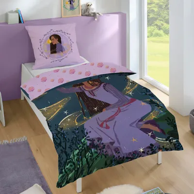 Produktbild von Disney Wish Bettwäsche Set für Mädchen in Fleece Qualität - Decken- und Kissenbezug 135x200 80x80 cm mit Reißverschluss - Lila,