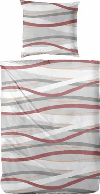 Produktbild von Biber Bettwäsche Welle 155 x 220 cm grau/rot