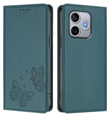 Image de Étui en cuir pour Honor 600 Lite, étui de protection type portefeuille en cuir gaufré « papillon » avec support, vert