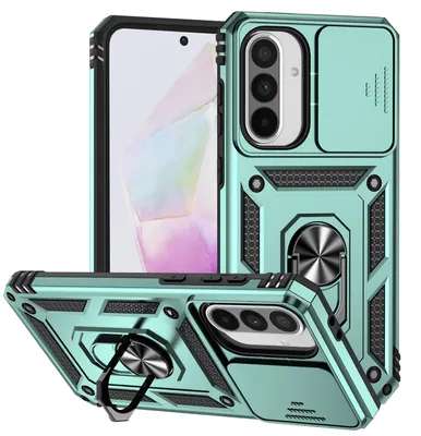 Produktbild von Galaxy A56 / A36 Hülle mit Schiebe Kamera Schutz und Ringhalter Ständer Robust Rüstung Schutzhülle für Samsung Galaxy A56 / A36 Grün
