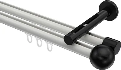 Produktbild von Interdeco Innenlaufstange / Gardinenstange mit Innenlauf Weiß / Schwarz, Typ Siteno Luino (Kugel), 20 mm Ø 2-läufig, 140 cm