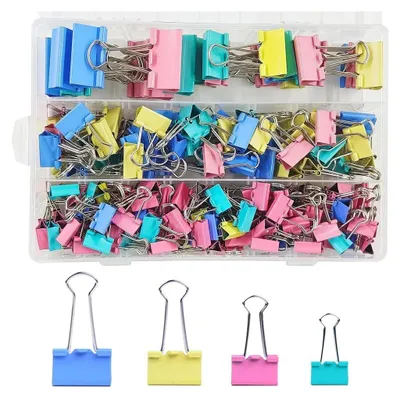 Produktbild von 170 Stück Foldback Klammern Set, 15/19/25/32mm Klammern Metall, Vielzweckklammern Dokumenten Clips, Papierklammern für Bürobedarf Schule Briefpapier Notizen