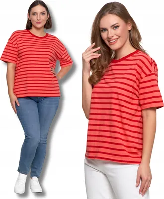Obrázek produktu pro Volné tričko Dámské tričko s krátkým rukávem pruhovaná halenka MORAJ S
