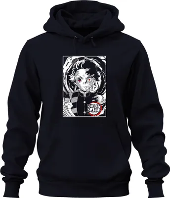 Zdjęcie produktu dla Demon Slayer Tanjiro halbverbrannt Kimetsu no Yaiba Anime Uni Bluza z kapturem Kapuzenpullover, Granatowy, XXL