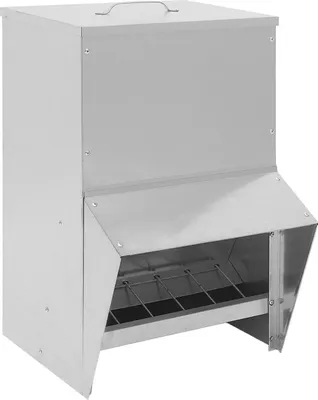 Produktbild von Geflügelfutterautomat - Hühner-Futterspender - 25 l Fassungsvermögen - Regendach Regenfest - Für Hühner Enten Puten Tauben - 35×26×54,5 cm - Silber