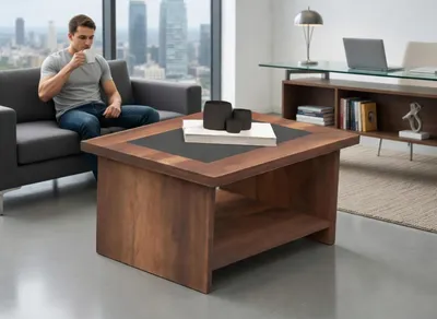 Image de Élégante table d'appoint en bois avec plateau noir