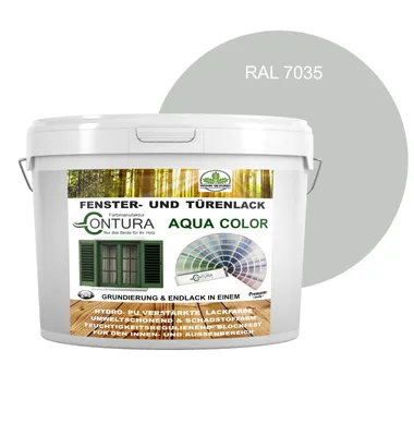 Produktbild von Contura 2Liter Fenster und Türenlack Glänzend nach RAL 2in1 mit Pinsel Möbellack Innen und Außen Holzlack - RAL 7035 Lichtgrau