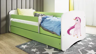Obrázek produktu pro Dětská postel pro mládež jednorožec 70x140, 80x160, 80x180 cm - kompletní sada se zásuvkou a ochranou proti pádu