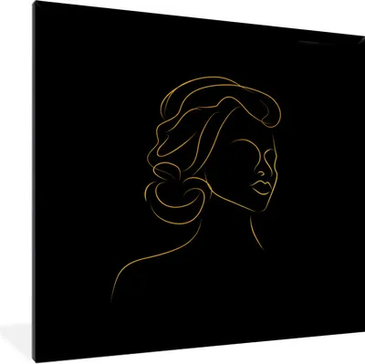 Produktbild von MuchoWow® Gerahmtes Poster Frau - Schwarz - Gold - Strichzeichnung 40x40 cm - Poster mit Schwarzem Bilderrahmen Wandposter Rahmen Foto Bilder - Mit Rahmen - Wanddekoration Schlafzimmer