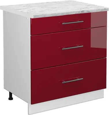 Produktbild von Küchenunterschrank Vicco Fame-Line Bordeaux Hochglanz 80 cm mit 3 Schubladen, AP Marmor, Model 45466