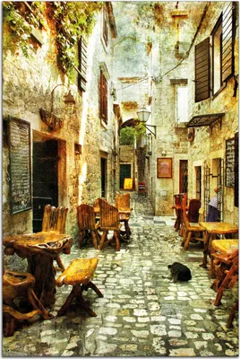 Produktbild von Wallario Outdoor-Poster für Garten oder Balkon, Motiv Italienische kleine Gasse, in ca. 61 x 91,50 cm