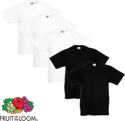 Produktbild von Fruit of the Loom Original Kinder T-Shirt 5 Stk. Weiß/Schwarz Gr. 128