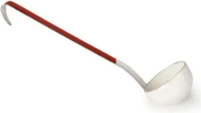 Image de Louche en émail blanc et rouge 9cm