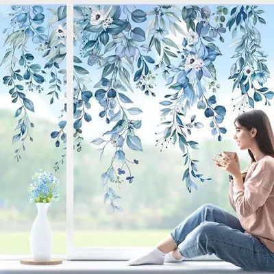 Immagine prodotto di Adesivi in vetro con motivi floreali blu per la decorazione delle finestre