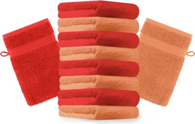 Produktbild von Betz 10 Stück Waschhandschuhe 16x21 cm PREMIUM 100% Baumwolle  Farbe: orange und rot