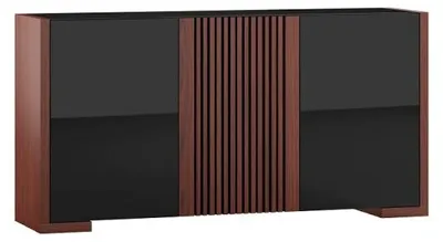 Produktbild von Anrichte Holz mit Schwarz Hochglanz - 157 cm Breite - Moderne Kommode mit Lamellen
