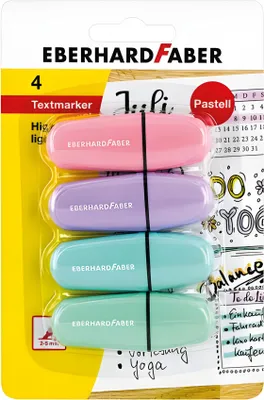 Produktbild von Mini Textmarker 4er pastell violett, rosa, türkis minzgrün Keilspitze