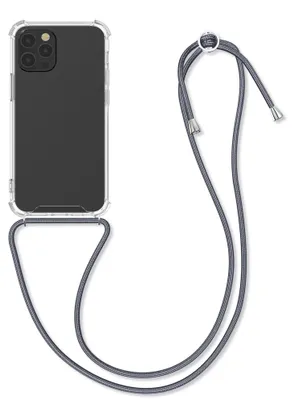 Produktbild von kwmobile Necklace Case kompatibel mit Apple iPhone 12 / iPhone 12 Pro Hülle - Silikon Cover mit Handykette - Band Handyhülle Grau Transparent