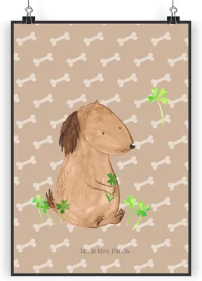 Produktbild von Mr. & Mrs. Panda Bild Hund Kleeblatt DIN A3 - Hundeglück - Geschenk, drucke, Plakat, Wandbild, Motivation, Kunstdruck, wanddeko, Viel Glück, Sprüche