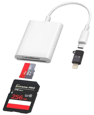 Productafbeelding van Nuvance SD Kaart Lezer - SD Kaartlezer USB C - Card Reader - Incl. 8-Pin Converter - Geheugenkaartlezer Micro SD
