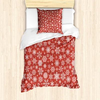Produktbild von ABAKUHAUS rot Mantele, Verschiedene Schneeflocke-Winter, Milbensicher Allergiker geeignet mit Kissenbezügen, 135 cm x 200 cm - 80 x 80 cm, rot-Weiss
