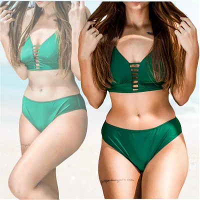 Zdjęcie produktu dla Zestaw bikini strój kostium kąpielowy dwuczęściowy figi zielony sexy M