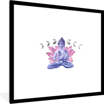 Produktbild von MuchoWow® MuchoWow® Gerahmtes Poster Buddha - Blumen - Planeten 40x40 cm - Poster mit zchwarzem Bilderrahmen - Poster - Plakat im Rahmen