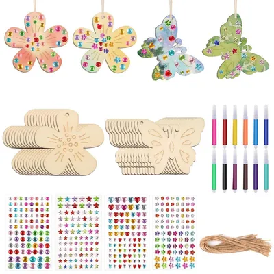 Produktbild von Bastelset Kinder Schmetterling Blume 40 Teile mit Aquarellstiften & Edelsteinaufklebern