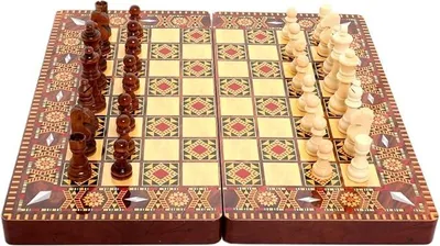 Imagen del producto de Juego de ajedrez y backgammon portátil 3 en 1: juego plegable de 40x40 cm para entretenimiento intelectual (COLOR9)