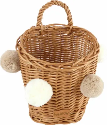Image de WikliBOX - Panier mural,  panier décoratif naturel avec pompons - 17x20x30H