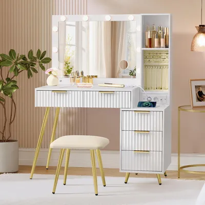 Produktbild von VASAGLE Schminktisch mit Hocker und Spiegel, Frisiertisch mit Schubladen