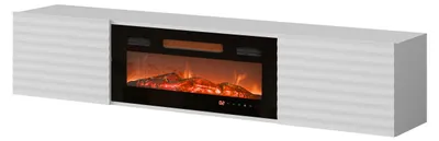 Produktbild von MIRJAN24 TV-Lowboard Tula mit Kamin, TV-Schrank mit zwei Kleppen, Realistische LED-Flamme, Wohnzimmer Kollektion (Farbe: Weiß)