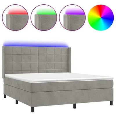 Produktbild von Boxspringbett mit Matratze & LED Hellgrau 160x200 cm Samt
