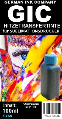 Produktbild von GIC - Hitzetransfertinte | Sublimationstinte in 100ml Flasche - Farbe CYAN