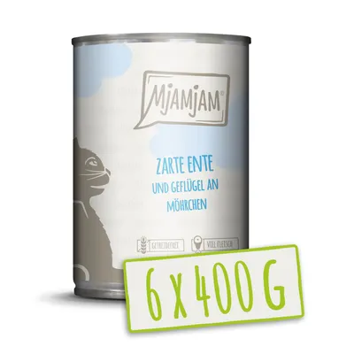 Produktbild von MjAMjAM zarte Ente & Geflügel an leckeren Möhrchen, Adult, jede Rasse, Karotte, Ente, 400 g