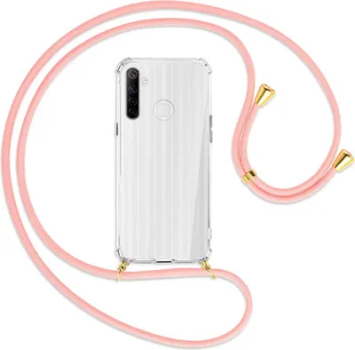 Produktbild von Handykette Backcover-Schutzhülle mit Band (Metall goldfarben) für Realme 6i - rosa