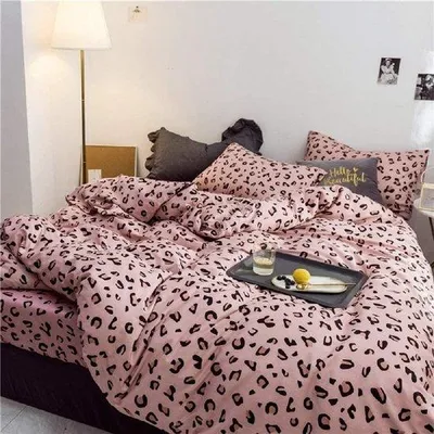Zdjęcie produktu dla Różowa pościel dla kota 200 x 200 cm, 3-częściowa, wzór lamparta
