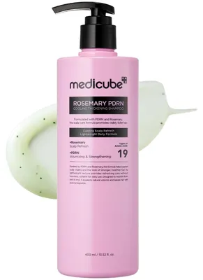 Zdjęcie produktu dla Medicube Rosemary PDRN Cooling Thickening Shampoo 400 ml – chłodzący szampon zwiększający objętość i optyczną gęstość włosów, z rozmarynem, PDRN i kompleksem 19 aminokwasów