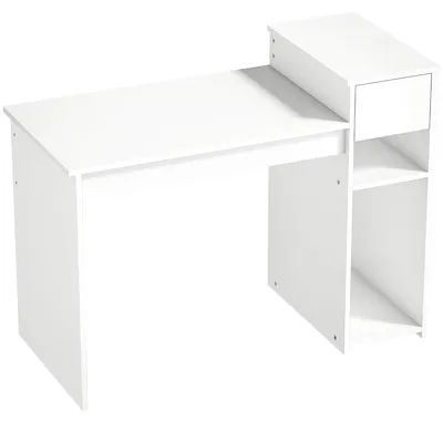 Immagine prodotto di Scrivania per Studio e Scrittura 108x50x82 cm con Cassetto e Scaffali in Legno Bianco