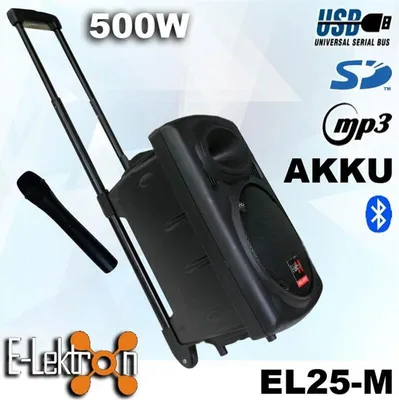 Produktbild von E-Lektron EL25-M 500W mobile PA Soundanlage Akku-MP3-USB-Bluetooth inkl. Funkmikrofon Soundsystem