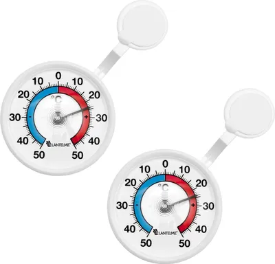 Produktbild von Set aus 2 wetterfesten Fensterthermometern - 7 cm rundes Außenthermometer mit Selbstklebeoption