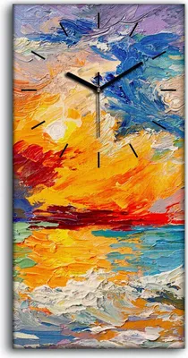 Produktbild von Wandbild Leinwand Bilder Wanduhr 30x60 Malerei Meeres bunte Sonnenuntergang - schwarze Hände