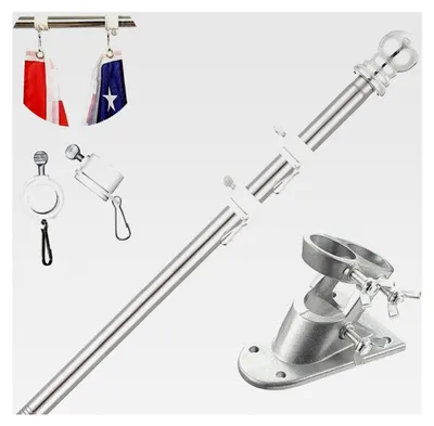 Produktbild von Aluminium-Fahnenmast in Silber mit Edelstahl-Fahnenmasthalterung, 180 cm Fahnenstange mit Halterung und drehbaren Ringen