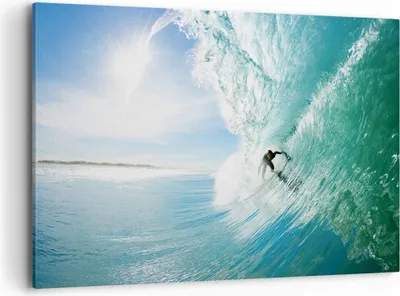 Produktbild von Bild auf Leinwand - Leinwandbild - Abenteuer surfer welle ozean - 120x80cm - Wand Bild - Wanddeko - Leinwanddruck - Bilder - Kunstdruck - Wanddekoration - Leinwand bilder - Wandkunst - AA120x80-2541