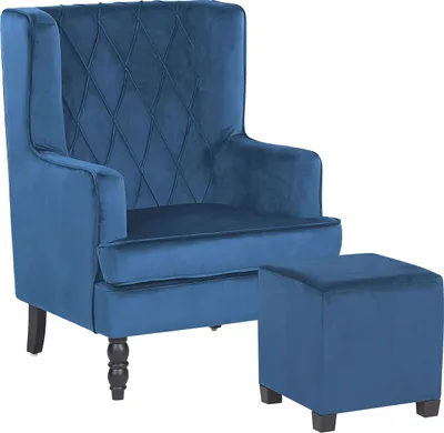 Produktbild von BELIANI Sessel Blau Samtstoff mit Hocker Wohnzimmerausstattung Salon Schlafzimmer Essbereich