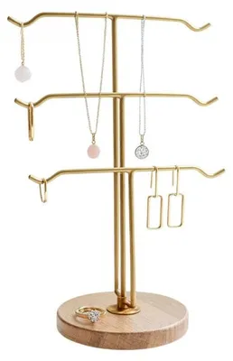 Image de Porte-bijoux Organisateur en métal et bois finition antique largeur 25 cm hauteur 41 cm