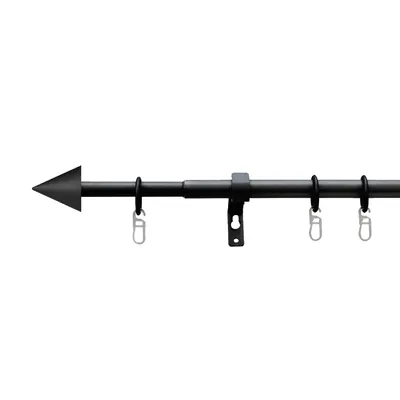 Obrázok produktu pre Stylová záclonová tyč Palma čierna, priemer 16 mm, výsuvná, 120–230 cm – plastová záclonová tyč, kompletná sada vrátane držiakov a krúžkov, určená na záclony